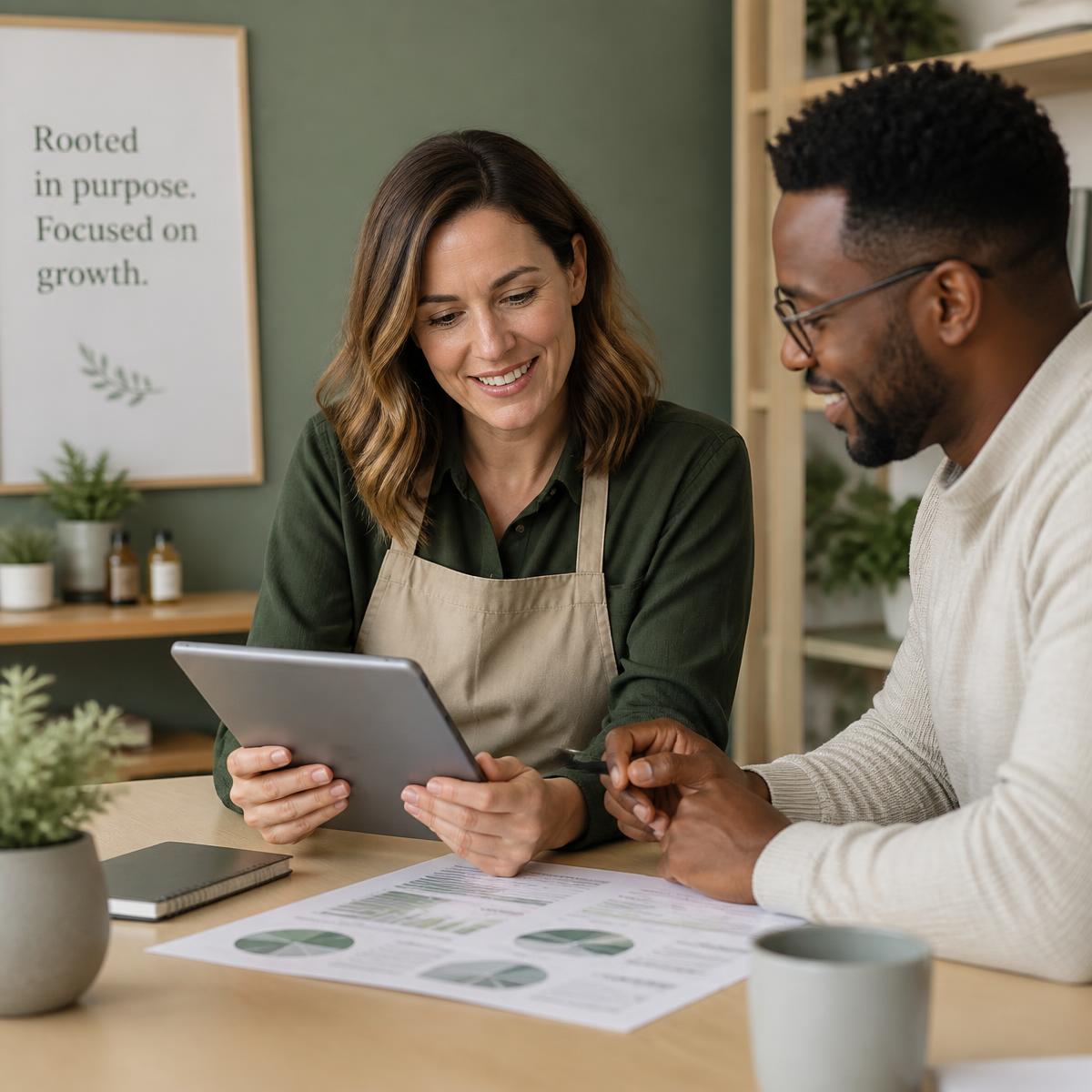 Advisor reviewing financial reports with a Vancouver business owner